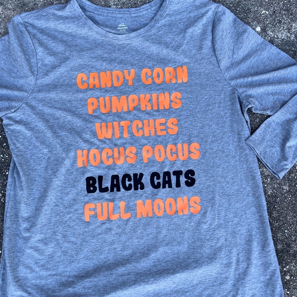 Candy corn pumpkins witches hocus pocus black cats full moons long sleeve shirt